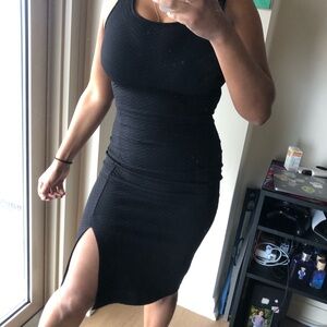 Black Sleeveless Bodycon Midi Dress with Side Slit